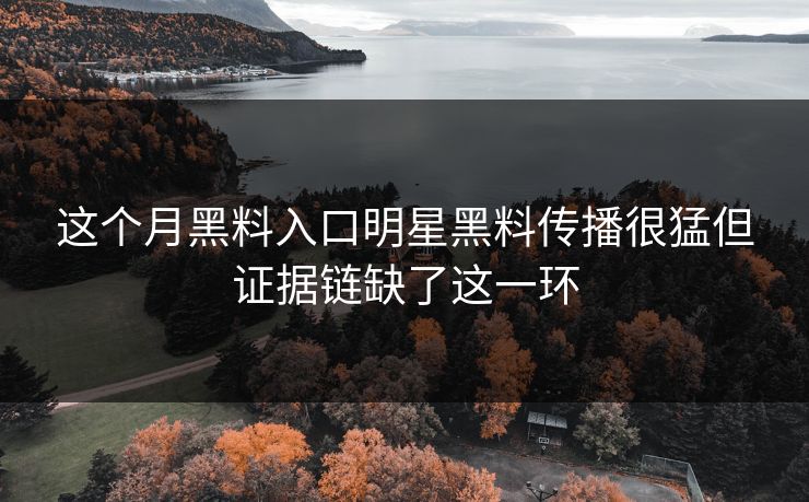 这个月黑料入口明星黑料传播很猛但证据链缺了这一环