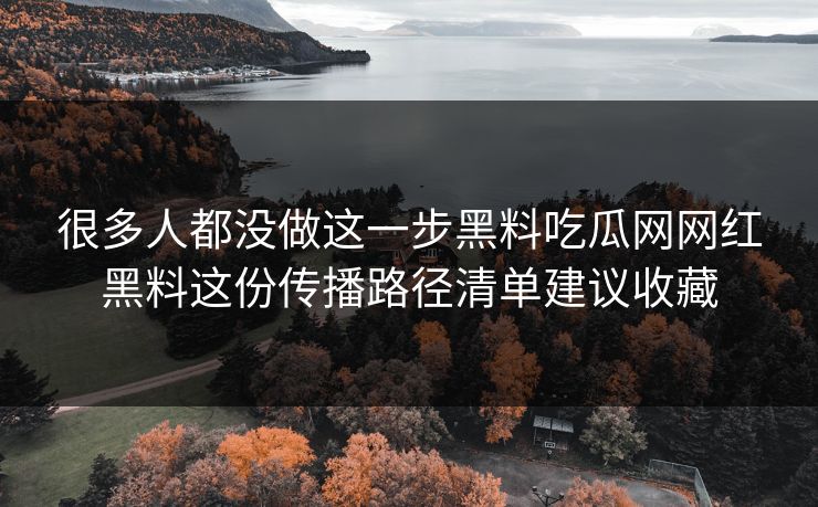 很多人都没做这一步黑料吃瓜网网红黑料这份传播路径清单建议收藏